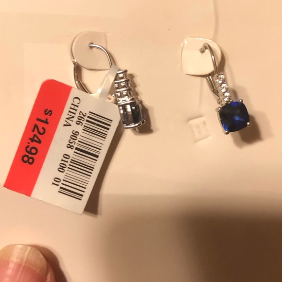 New Lab Created Blue Sapphire Earrings - Picture 1 of 4